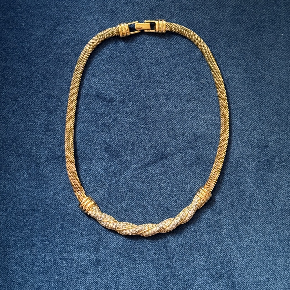 SWAROVSKI Signed Vintage 1990's‎ Gold With Rhinestones Classic Collar Necklace